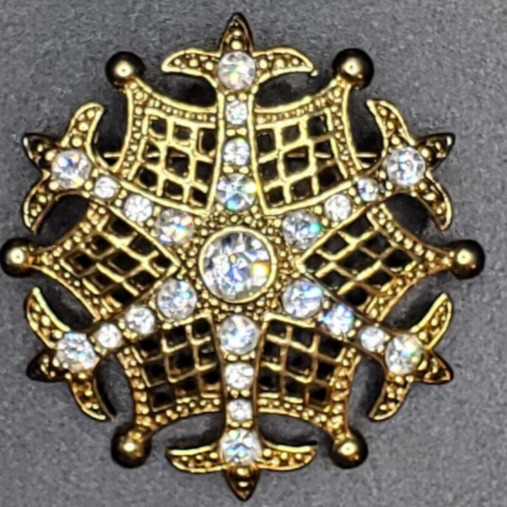 Monet Maltese Cross Brooch with Clear Rhinestones -